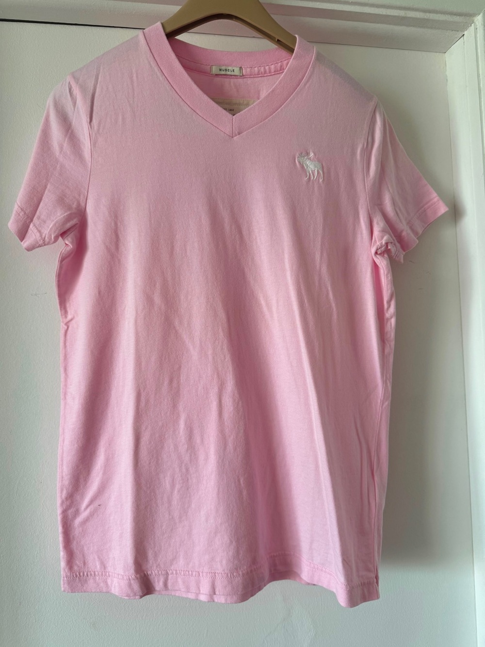 Abercrombie & Fitch Pink V-Neck Tee with Logo Patch
